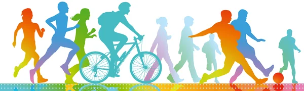 Farbige Silhouetten von Sport treibenden Menschen.